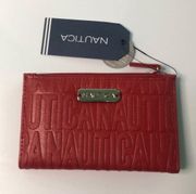 Nautica nwt red logo rfid top zip bifold wallet 5.25 x 3.25