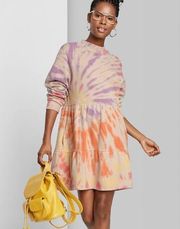 Wild Fable  Women's Tie-Dye Long Sleeve Cozy Sweatshirt Dress