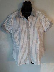 Liz Claiborne stretch white/black striped button down blouse