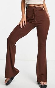 Bershka wrap around flare trouser in chocolate-brown