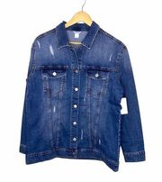 NWT Caslon Distressed Denim Jacket Medium ~