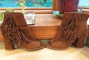 Big Buddha Vernelle 001 Camel Brown with frayed open toe booties - US Size 8.