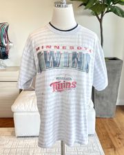 Vintage 1992 Minnesota Twins Baseball Crewneck Striped Graphic Tee Size L