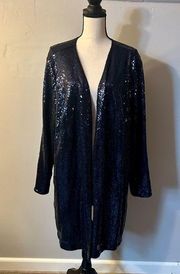 Isaac Mizrahi Live Navy Blue Sequin Open Top Cardigan Sweater Size 3X Wedding