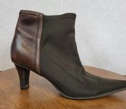 Circa Joan David Ankle Womens Boots 9.5 Brown Leather Black Fabric Kitten Heels