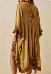 Free People Green Fringed Kimono(One Size)