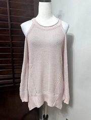 Willow & Clay Womens Pullover Sweater Pink Cut Out Long Sleeve Open Knit S New