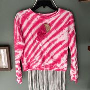 Splendid Tie Dye Sweatshirt Small Pullover Top Pink Zebra White Long Sleeve Loun