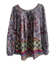 London Times Boho Peasant Paisley Elastic Sleeves Top
Size 1X