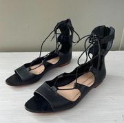 Loeffler Randall Dani Black Leather Gladiator Sandals Lace Up Luxury Boho - 7