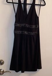 Sexy black beaded plunging neckline dress