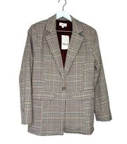 NWT Bohme Brown & Black Plaid Single Button Oversized Blazer Size Small