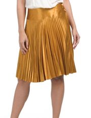 Gold Shimmery Holiday Party Pleated Midi Skirt NWT