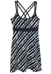 Soybu Black Gray Tie Dye Design Strappy Fit and Flare Dress Small