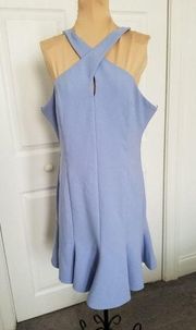 LIKELY Womens Halter Style Flared Carolyn Dress Periwinkle Blue Crepe Size 12