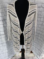 women S cotton blend open front stripe cardigan w/lace back