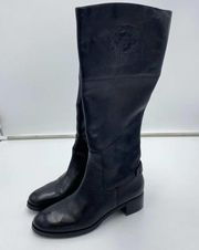 Etienne Aigner Black Leather Logo Embossed Ecosta Derby Riding Boots Size 6.5