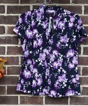 Dana Buchman purple floral blouse short s…