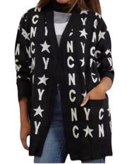 New York & Company Black & White Oversized Open
Front Cardigan (Size Medium)