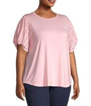 Cooper & ella Eyelet Sleeves Blouse Pink Plus Size 2X