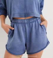 Navy Wash Beach Party High Waisted Relaxed Terrycloth Shorts- Size Large
