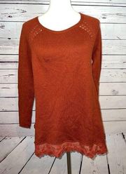 Soft Surroundings Medium Tunic Knit Sweater Cashmere Lace Ruffle Womens