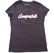 Aeropostale Womens T Shirt Classic Crew Graphic Tee Black Capped Sleeve Large