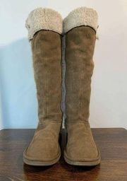 Juicy Couture Women's Foldover Faux Fur Suede Tall Winter Boots Tan Size 7