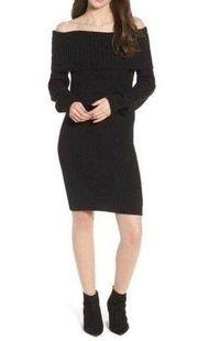 Cotton Emporium Off Shoulder Ribbed Sweater Dress Size small Black