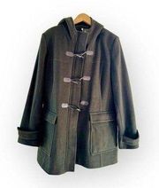 Pendleton Merino Wool Hooded Car Coat Shacket, Olive Green & Toggle Close sz. 18