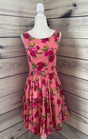 Pink Floral Fit & Flare Sleeveless Cotton Dress