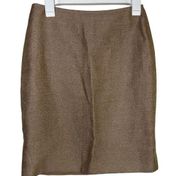 Talbots Brown Gold Metallic Pencil Skirt Knee Length Linen Blend Lined Size 2P