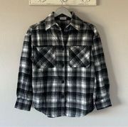Pink Lily  Black and White Plaid Flannel Shacket