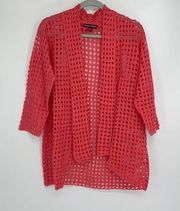 JESSICA LONDON CORAL CROCHET 3/4 SLEEVE LIGHTWEIGHT CARDIGAN SWEATER SIZE 12