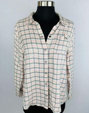 Christopher & Banks Womens Petite Small S Pink Gray Plaid Light Flannel Top