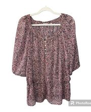 Liz Claiborne Woman Pink Floral Button Top, Size 1x