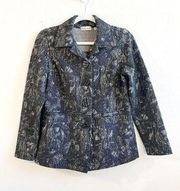 Habitat Blazer Black & White Falling Leaves Button Up Textured Shaped Sz XS EUC