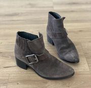 aquatalia gray suede foster buckle ankle booties moto boots