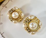 Couture Large Pearl & Crystal Clip-On Earrings