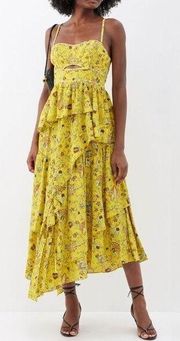 Ulla Johnson Dress Silk Floral Josanna Yellow Cut Out Midi Gown Size 0