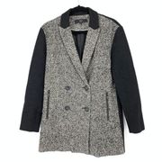 Tibi Women's Size 0 Bonded Tweed Pea Coat Long Sleeve Collared Double Breasted