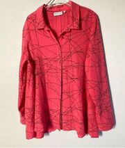 Habitat Blouse Women Large Light Red Crinkle Abstract Print Lagenlook Button Up