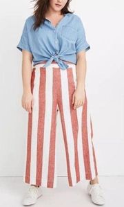 Madewell Linen Blend Orange & White Stripe Wide Leg Pants