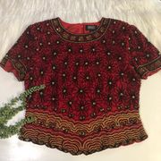 Boutique Red Silk Beaded Blouse | Sise Large