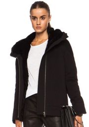 Magna women’s rabbit fur-trim Tech winter hooded jacket size P