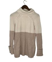 Intermix Size S Beige Color Block Wool/Cashmere Mock Neck Sweater