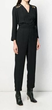 Sandro Noya wrap-effect macramé lace-paneled crepe jumpsuit EUR 40 US L (12-14)