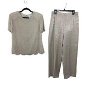 Talbots Cream Beaded Silk Two Piece Top & Pants Outfit Set Size 14/L