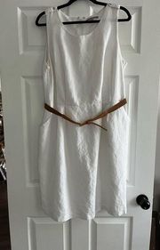 NY Collection Woman Linen Blend White Belted Sleeveless Dress Size 18W‎