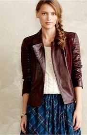 Anthropologie Elevenses Leather Moto Jacket Burgundy Small